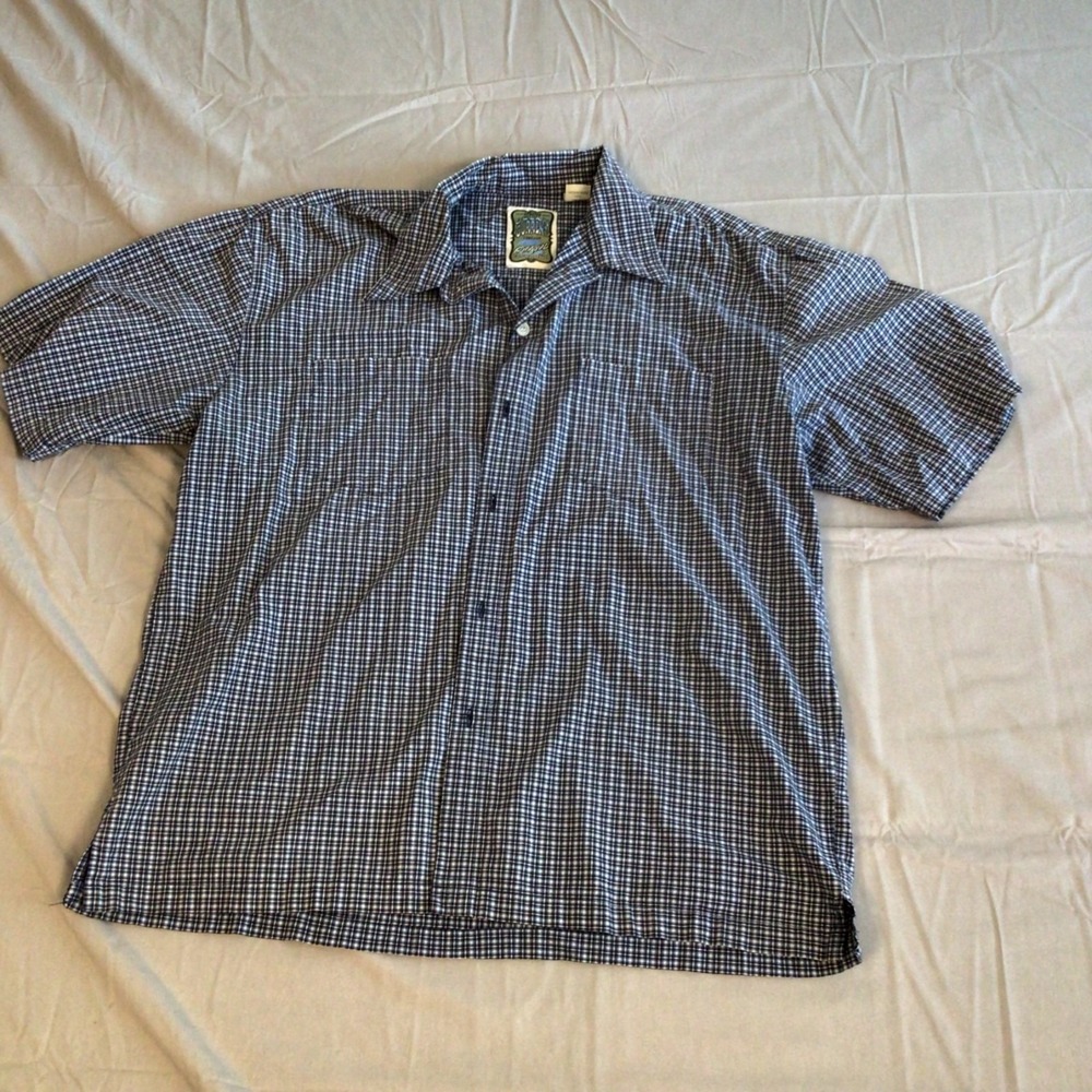 Vintage Ocean Current Men's Shirt Medium‎ Blue Cotton Plaid Stretch Button-Up